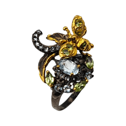 Inel din argint cu topaz, peridot si safir - Madammi.ro