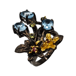 Inel din argint cu topaz, peridot si rodolit - Madammi.ro