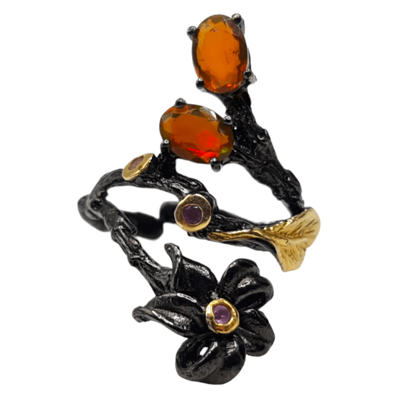 Inel din argint cu opal orange si ametist -Madammi.ro Inel din argint cu opal orange si ametist -Madammi.ro