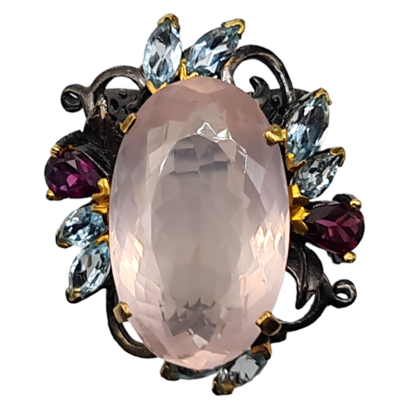 Inel din argint cu cuart roz, topaz si rodolit - Madammi.ro Inel din argint cu cuart roz, topaz si rodolit - Madammi.ro