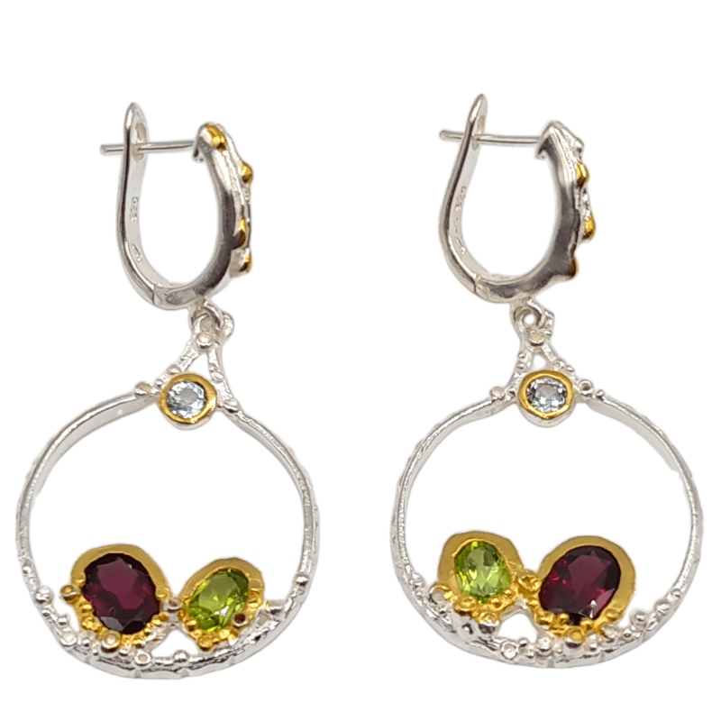 Cercei din argint cu rodolit, peridot si topaz - Madammi.ro Cercei din argint cu rodolit, peridot si topaz - Madammi.ro
