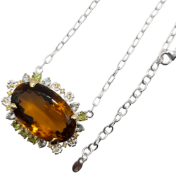 Colier din argint cu pandant cu cuart, peridot, topaz si cz