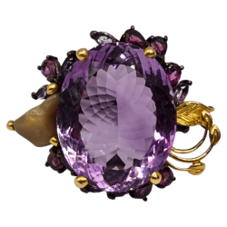 Inel din argint cu ametist 35ct si opal - Madammi.ro