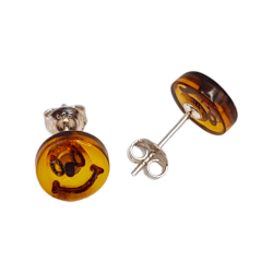 Cercei din argint cu chihlimbar - smiley faces - Madammi.ro
