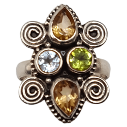 Inel din argint cu citrin, topaz si peridot - Madammi.ro