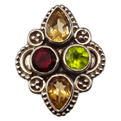 Inel din argint cu citrin, granat si peridot - Madammi.ro