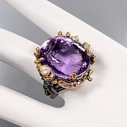 Inel din argint cu ametist, blue topaz si cz - Madammi.ro