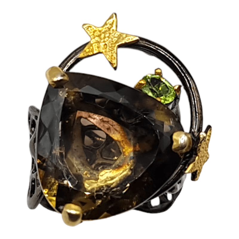 Inel argint cu cuart fumuriu si peridot - Madammi.ro Inel argint cu cuart fumuriu si peridot - Madammi.ro