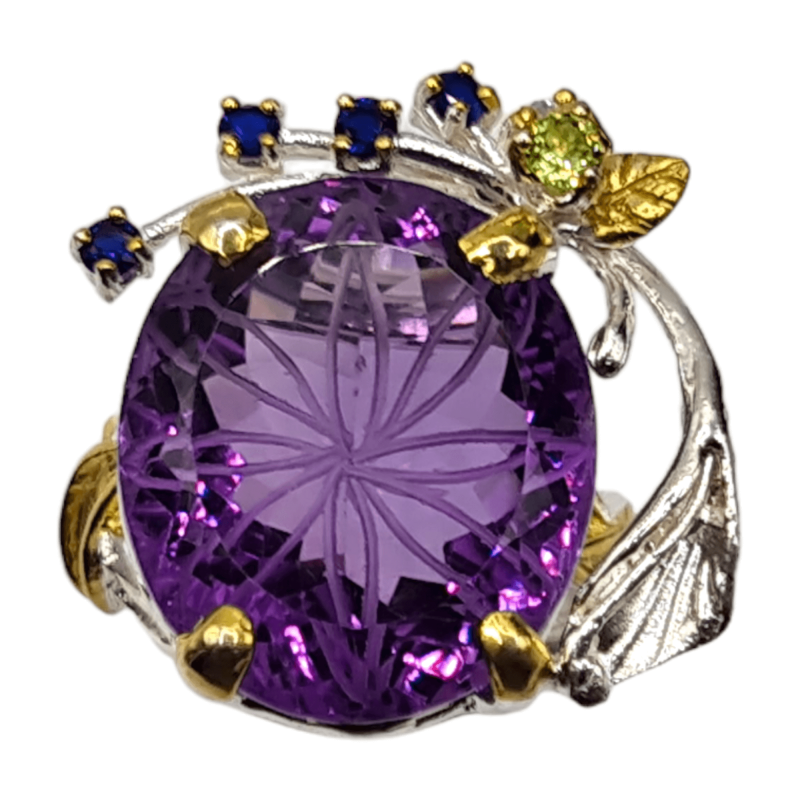 Inel argint cu ametist gravat, topaz, peridot si cz - Madammi.ro Inel argint cu ametist gravat, topaz, peridot si cz - Madammi.ro