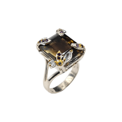 Inel argint cu cuart lemon, topaz, safir si cz - Madammi.ro
