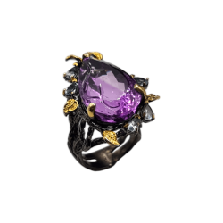 Inel argint cu ametist gravat 34ct si topaz - Madammi.ro