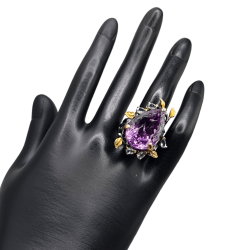 Inel argint cu ametist gravat 34ct si topaz - Madammi.ro