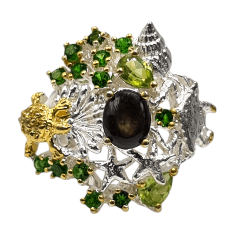 Inel argint cu safir negru, crom diopsid, peridot si cz - Madammi.ro Inel argint cu safir negru, crom diopsid, peridot si cz - Madammi.ro