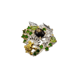 Inel argint cu safir negru, crom diopsid, peridot si cz - Madammi.ro