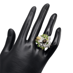 Inel argint cu safir negru, crom diopsid, peridot si cz - Madammi.ro