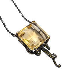 Colier din argint cu citrin fatetat 62ct si cubic zirconia - Madammi.ro