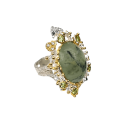 Inel argint cu prehnit, safir, peridot si cz - Madammi.ro