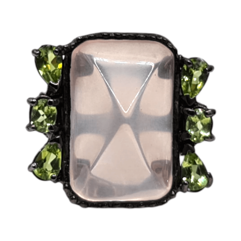 Inel argint cu cuart roz si peridot - Madammi.ro Inel argint cu cuart roz si peridot - Madammi.ro