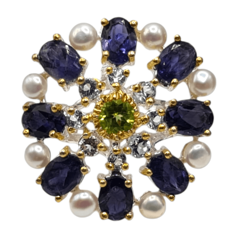 Inel argint cu iolit, perla, peridot si topaz - Madammi.ro