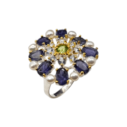 Inel argint cu iolit, perla, peridot si topaz - Madammi.ro