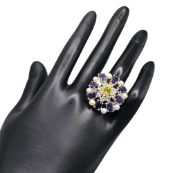 Inel argint cu iolit, perla, peridot si topaz - Madammi.ro