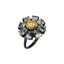 Inel argint cu topaz albastru- floare - Madammi.ro