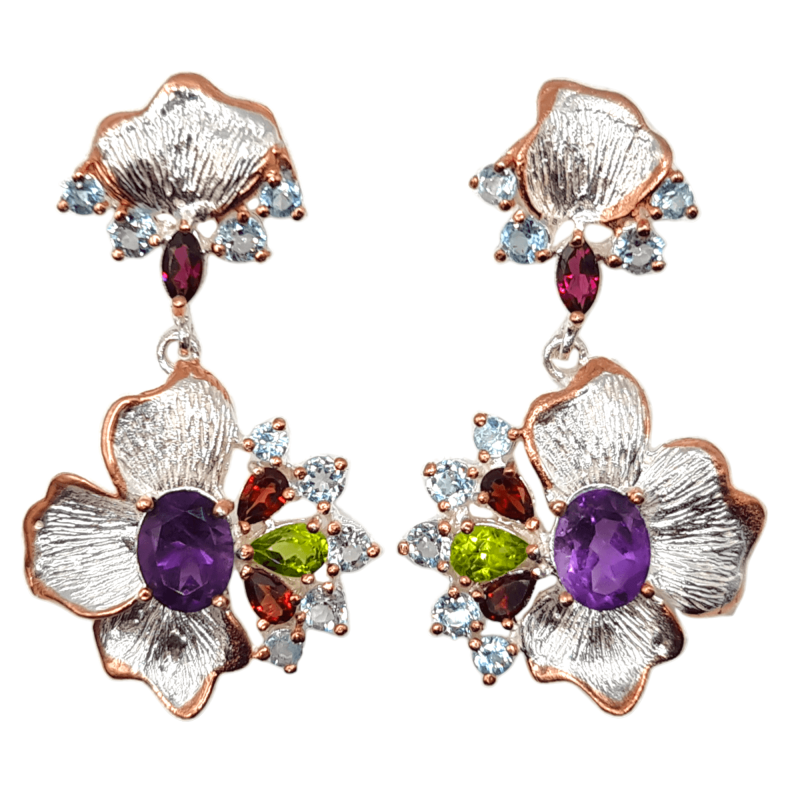 Cercei argint cu ametist, granat, peridot si topaz - Madammi.ro Cercei argint cu ametist, granat, peridot si topaz - Madammi.ro