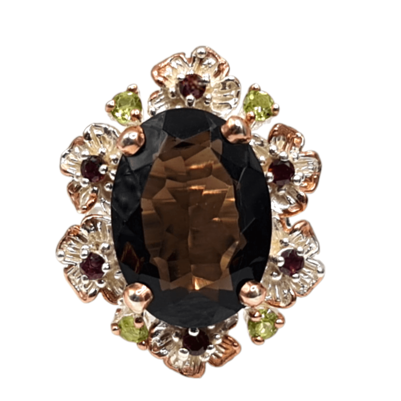 Inel argint cu cuart fumuriu, peridot si rodolit - Madammi.ro Inel argint cu cuart fumuriu, peridot si rodolit - Madammi.ro