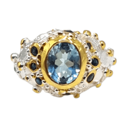 Inel argint cu topaz albastru si safir - Madammi.ro