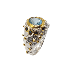 Inel argint cu topaz albastru si safir - Madammi.ro