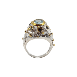 Inel argint cu topaz albastru si safir - Madammi.ro
