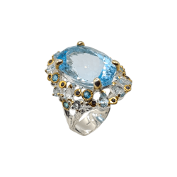 Inel argint cu blue topaz si cz - Madammi.ro