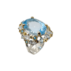 Inel din argint cu blue topaz si cz