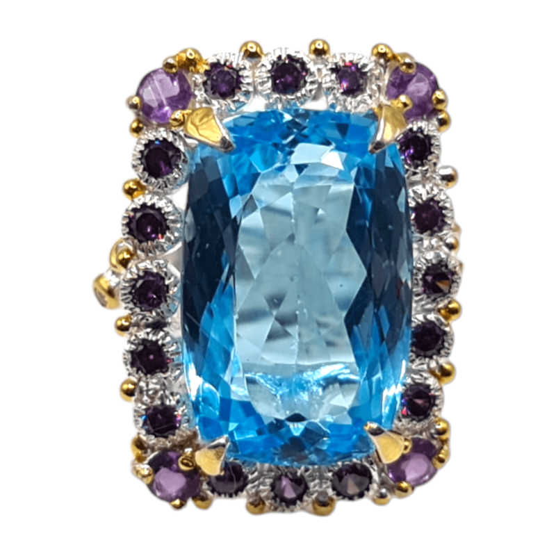 Inel argint cu topaz albastru 30ct, ametist si cz - Madammi.ro