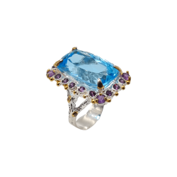 Inel argint cu topaz albastru 30ct, ametist si cz - Madammi.ro
