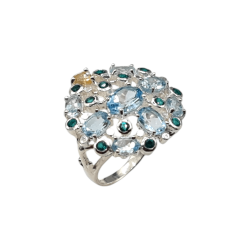 Inel din argint cu blue topaz, citrin si cz