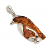 Pandantiv din argint cu montura de chihlimbar si cubic zirconia - pinguin