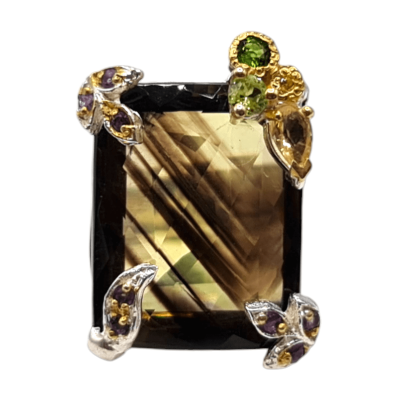 Inel argint cu cuart fumuriu, peridot si crom diopsid - Madammi.ro Inel argint cu cuart fumuriu, peridot si crom diopsid - Madammi.ro
