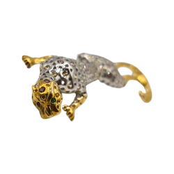 Brosa din argint cu safir si crom diopsid-Jaguar - Madammi.ro