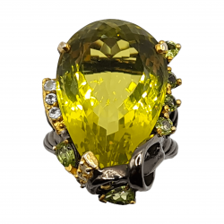 Inel din argint cu cuart lemon, topaz si peridot