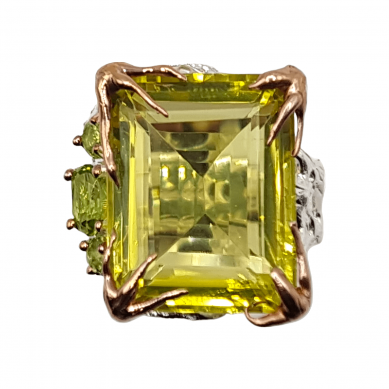 Inel argint cu cuart lemon 27ct si peridot - Madammi.ro