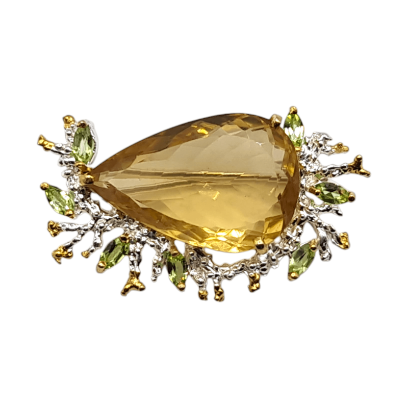 Brosa din argint cu citrin 34ct si peridot - Madammi.ro
