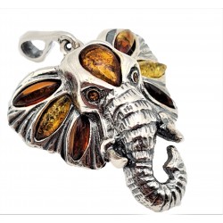 Pandantiv din argint cu montura de chihlimbar-elefant norocos