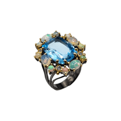 Inel argint cu topaz albastru, opal si cz - Madammi.ro