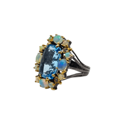 Inel argint cu topaz albastru, opal si cz - Madammi.ro