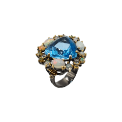 Inel argint cu topaz albastru, opal si cz - Madammi.ro