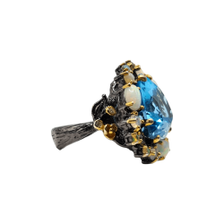 Inel argint cu topaz albastru, opal si cz - Madammi.ro