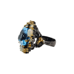 Inel argint cu topaz albastru, opal si cz - Madammi.ro