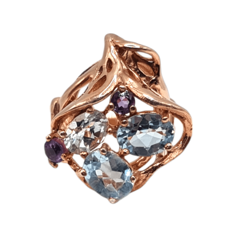Inel din argint cu sky blue topaz si ametist - Madammi.ro
