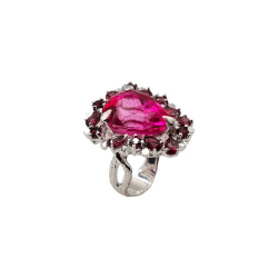 Inel argint cu topaz roz si rodolit - Madammi.ro